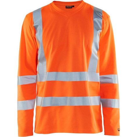 Maglietta da lavoro a maniche lunghe alta visibilità collo a V anti-UV 3381 - Arancione fluorescente L (1/3)