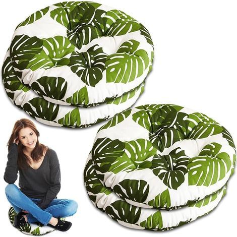 Coussin de siège rond confortable 40 x 40 cm pour salle à manger, salon, chambre d'étude, chaise de bureau, chaise de jardin, chaise de balcon, pour l'intérieur et l'extérieur, motif feuille (1/5)