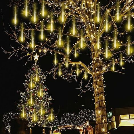 Guirlande de Noël LED étanche, 10 tubes, effet pluie de météores, décoration pour l’extérieur, Halloween, sapin de Noël-Blanc chaud (1/4)