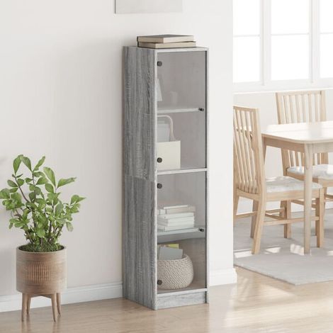 Buffet de Salle à Manger avec Portes en Verre, Meuble Rangement Cuisine Hauteur 142 cm, Couleur Gris Sonoma, Dimensions 35x37x142 cm (1/5)