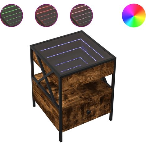 Tavolino da salotto dal design moderno con cassetto e LED 40 x 40 x 51 cm in legno ingegnerizzato marrone, vetro e metallo DEC037543