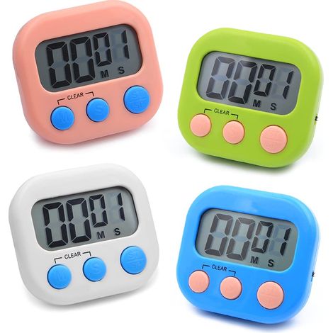 Minuteur De Cuisine Aimanté 4 Pièces, Chronomètre 4 Coul eurs Avec Alarme Puissante,Numérique Minuteur Géant Time Timer Pour Cuisine Salle De Bain Enfants Enseignant Salle De Sport Boxe(3 Boutons)