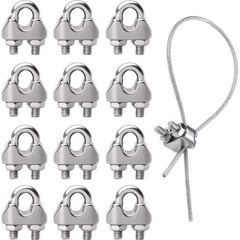 12pcs M3 Stainless Steel Wire Rope Clips, U Bolt Cable Clamps for Industrial, Household, Loading and Unloading Goods (1/5)
