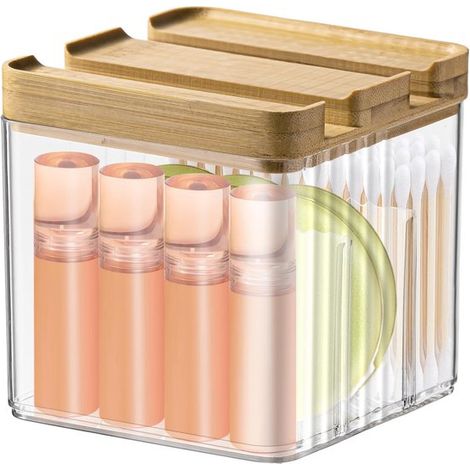 Organizzatore per rossetti, scatola portaoggetti da scrivania con coperchio e divisorio, organizer per cosmetici per rossetti e piccoli prodotti per la cura della pelle. (1/4)