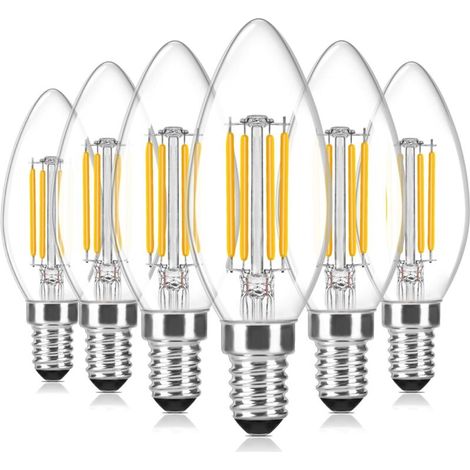 Gradable Ampoules LED E14, Ampoules LED E14 pour bougie 4W, blanc chaud 2700K, 470lm, petite ampoule à vis C35, équivalent 40W,Pack de 6 (1/5)
