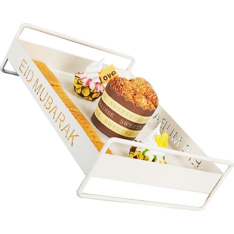 Plateau de Service Blanc Vintage Anses Doubles Métal Raffiné pour Fête Café Bar Petit (31x21x9cm) (1/5)