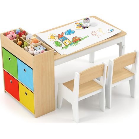 COSTWAY Wooden Kids Craft Study Desk w/Storage Shelves-Natural (1/5)
