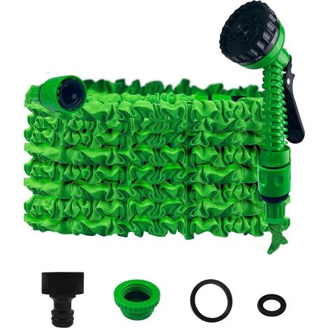 Filiyano-Tuyau d'arrosage extensible vert de 7,5 m (25 pi) avec buse de pulvérisation à 8 fonctions pour la maison, la pelouse et la voiture (1/4)