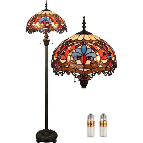 Floor Lampshade 16 Inch Vintage Stained Glass Design Reading Lamp Art Deco Living Room Study Bedroom Bedside Gifts Light (Colour: C-6) (1/5)