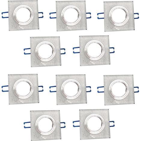 10 Porta Faretto A Incasso Supporto Quadrato Portafaretti Vetro Argento P16 (1/4)