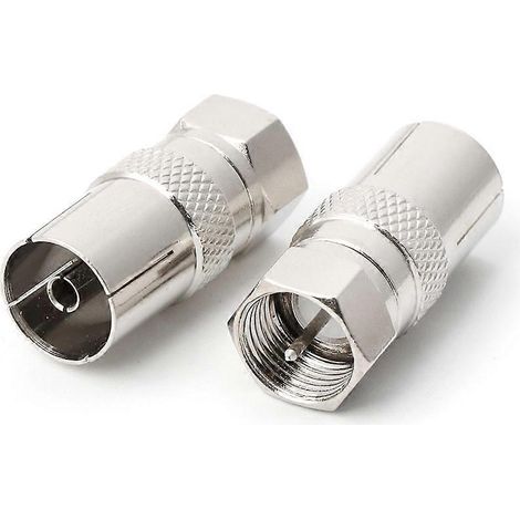 Deux connecteurs mâles de type F vers connecteurs femelles pour antenne TV coaxiale RF, argentés. (1/5)
