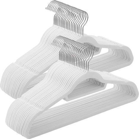 50 Cintres en Velours, Antiglisse, avec Barre à Cravate, Épaisseur 0,6 cm, Gain de Place, Longueur 43,5 cm, Polyvalent, Blanc Nuage
