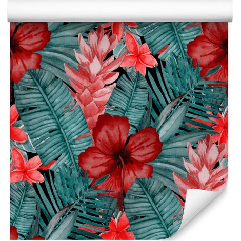 Tapete mit exotischen Blumen und Blättern für Wohn- und Schlafzimmer, 50 x 1000 cm (1/5)