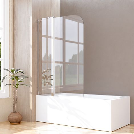 Duschwand für Badewanne 100 x 140 cm Badewannenaufsatz Duschtrennwand mit Stabilisator Faltwand Duschabtrennung 6mm Nano Glas Badewannenfaltwand