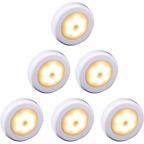 Lampe LED sans fil avec détecteur de mouvement pour placard, escalier, couloir, cuisine, chambre à coucher (6pcs) (coque blanche (lumière chaude) (1/4)