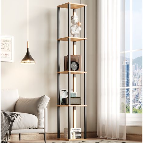 Étagère LED 26x26x165 cm en MDF noir et naturel, gain de place pour salon, FloraGrace (1/5)