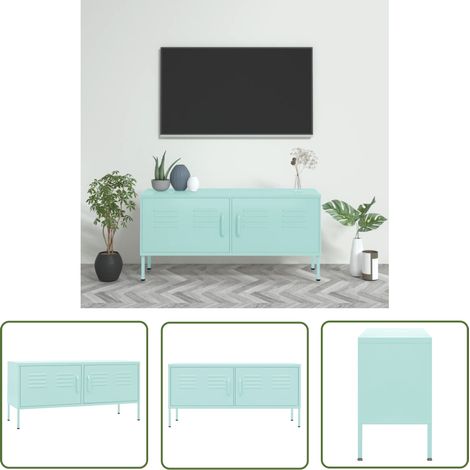 The Living Store TV-Schrank Minzgrün 105x35x50 cm Stahl - TV Schrank - Minzgruener Fernsehtisch - Stahlregal - Wohnzimmermöbel - TV Stand (1/5)