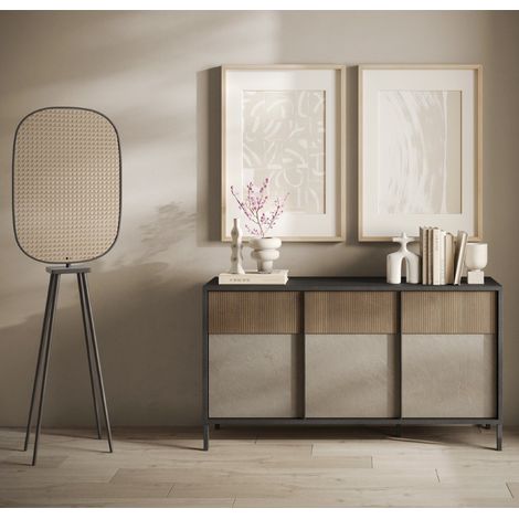 Buffet moderne 3 portes bois et travertin 160cm EZE (1/5)