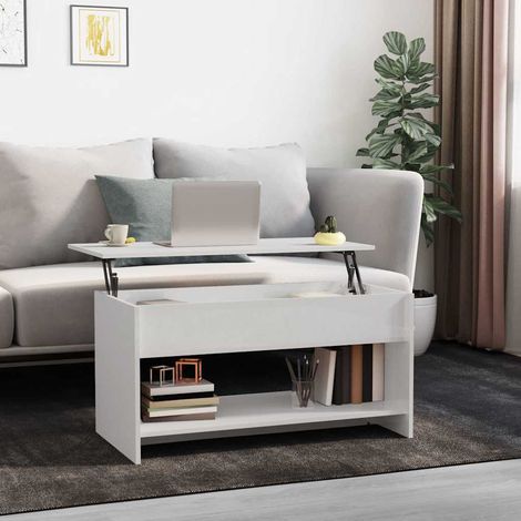 Table basse Table d'appoint pour Salon Chambre - Blanc brillant 102x50x52,5 cm Bois d'ingénierie BV739198 - BonneVie (1/5)