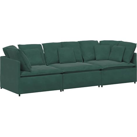 vidaXL Divano Modulare con Cuscini in Velluto Verde Scuro (1/5)