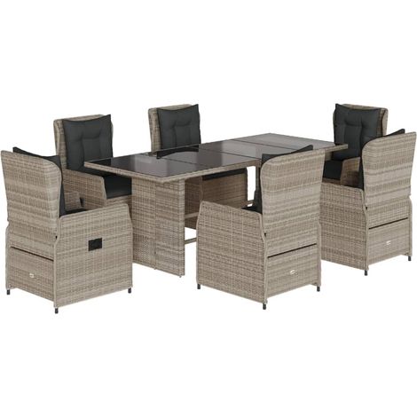 vidaXL Set da Pranzo da Giardino 7 pz Cuscini Polyrattan Grigio Chiaro (1/5)