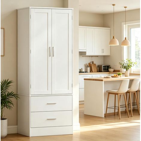 Mobile alto da cucina con 2 ante, 2 cassetti e 8 ripiani portaspezie, bianco OKMYHOME (1/5)