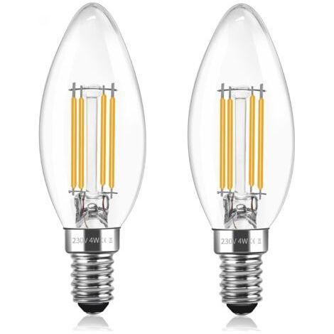 2er-Set C35 E14 4W LED-Glühbirne, Vintage-E14-Glühbirne, entspricht 40W Halogenlampe, 400LM Warmweiß 2700K, AC 230V, Kerzenform, transparentes Glas, nicht dimmbar (1/5)