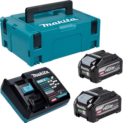 Kit Makita Power Source 2 baterías BL 4040 F de 40 V máx. 4,0 Ah XGT (2x 1910N6-8) + cargador DC 40 RA (191E07-8) + Makpac