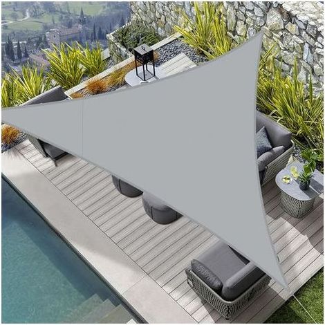 Voile d'ombrage Triangulaire 4x4x4m Imperméable,Toile Ombrage 160 g/m² Protection UV 95% pour Jardin,Terrasse,Balcon,Extérieur,Cordon de Montage Inclus,Gris (1/5)