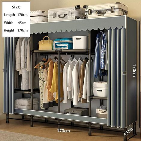 Armario de lona, perchero de tela con barra para colgar ropa y cubierta antipolvo, tubo de acero grueso y estable, no se derrumba, armario de almacenamiento adecuado para dormitorio/baño. (1/4)