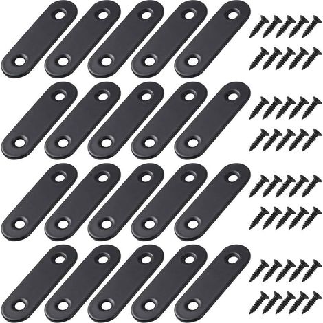 Equerre de Fixation Plats Droits Support en Droit Plat Metalliques Equerres avec Vis pour Bois Meubles Placard Réparation Support 50 16mm Noir 20 Pièces (1/5)