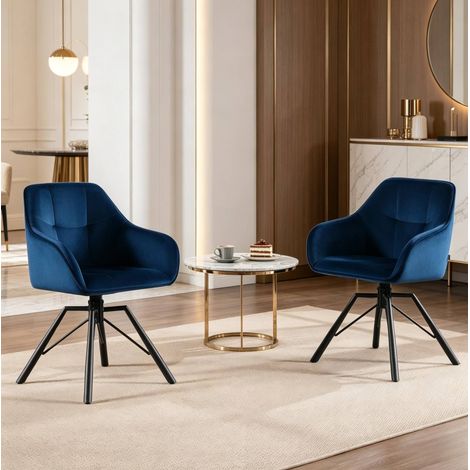 Drehbarer Esszimmerstuhl mit Armlehnen Blau Samt OKMYHOME (1/5)