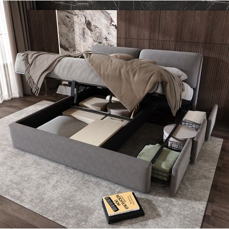 Cama matrimonio 180x200 con almacenaje de terciopelo OKMYHOME (1/5)