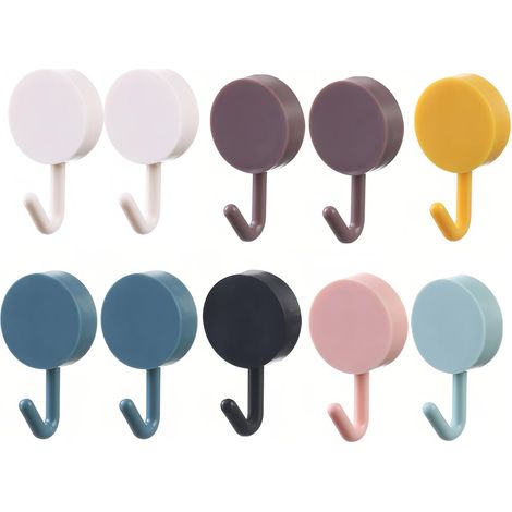 10 pequeños ganchos de pared de colores, no requieren taladro ni clavos, para baño, cocina, techo, albornoces. (1/5)