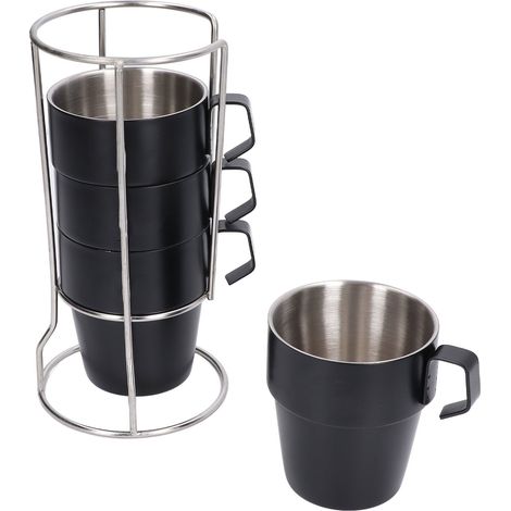 Set mit 4 dickwandigen, vakuumisolierten Bechern aus Edelstahl 304, hitzebeständig, ideal für Kaffee, Picknicks und Grillabende. (1/5)