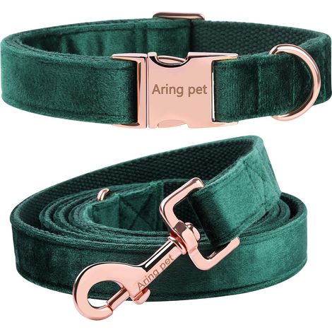 Collier et laisse pour chien - Collier et laisse en velours - Colliers doux, confortables et réglables pour chiens de petite et moyenne taille. (1/5)