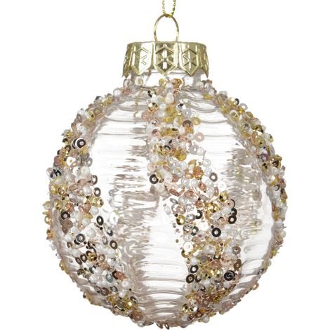 Kaemingk – Boule de Noël transparente à paillettes argentées et dorées – Plastique, Ø 8 cm