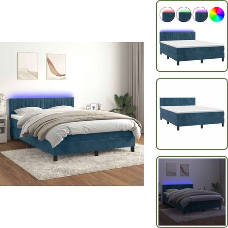 Sommier à lattes de lit avec matelas LED Bleu foncé 140x190 cm - Lit Plateforme - Lit Design - Lit Velours - Lit Avec Led - Tête De Lit Ajustable (1/5)