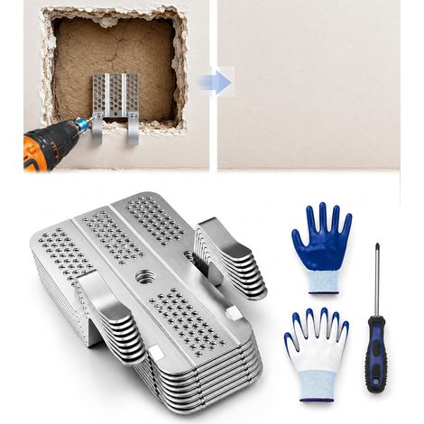 Lot de 30 clips de réparation de cloisons sèches de 1,27 cm et 1,6 cm, patch de trou en acier inoxydable avec vis, métal robuste pour réparation de murs endommagés et amélioration de la maison en tôle (1/5)