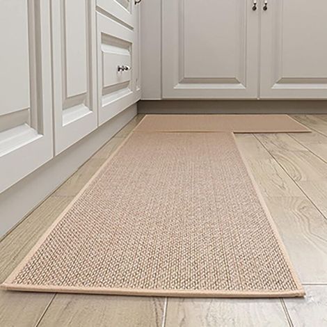 MINKUROW Tapis De Cuisine Devant Evier Lavable Antidérapant En Caoutchouc Et Lavable, Couleur du Jute(2 Pcs Pour 44x75cm+44x120cm) (1/4)