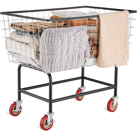 Chariot à Linge en Fil Métallique, Panier à Linge Mobile Commercial 158 L, Corbeille Linge Sale sur Roulettes Cadre en Acier, Déplacement en Douceur, pour Buanderie, Chambre, Salle de Bain (1/5)