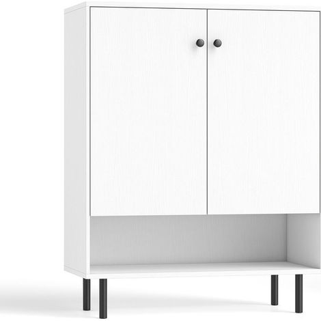 2 portes meuble buffet blanc pour cuisine, avec étagère réglable et compartiment ouvert (1/5)