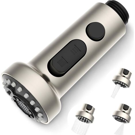 3 Modes Tête Robinet de Cuisine Remplacement, Douchette Rétractable en Acier Inoxydable Pur pour Mitigeur Universel G1/2, Pivotant à 360°, Filetage Mâle-Nickel Brossé. (1/5)