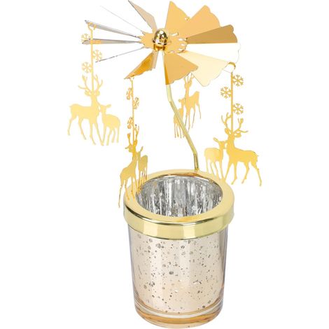 1pièce Bougeoir Rotatif Doré Chandelier Décoratif avec Deux Petits Cerfs pour Ambiance De Noël Et Fêtes pour Décoration De Table Et Événements (1/5)