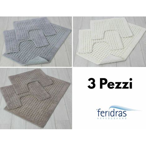 Tappeto Bagno Parure 3 Pezzi in Cotone Antiscivolo Water Wc Bidet 50x80 Feridras - Tonalità: Tortora