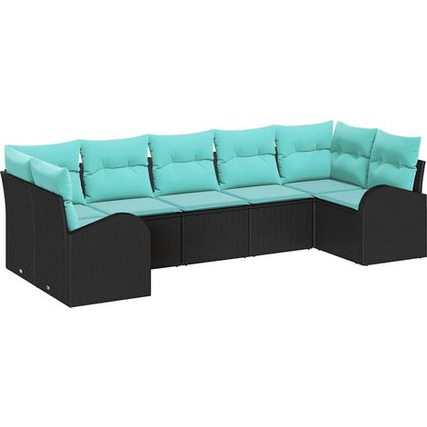 Garden Sofa Set 7 pcs Black and Turquoise Poly Rattan vidaXL (1/5)