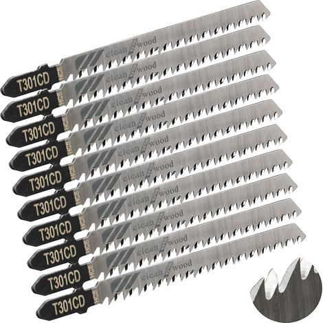 10 pièces lames de scie sauteuse Lame pour la coupe optimisée du bois, du PVC et du plastique, de scie sauteuse emmanchement T. (1/5)
