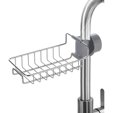 Porte-Éponge de Robinet de Cuisine en Acier Inoxydable, Support de rangement Suspendu de robinet Pour Savon, Éponges, Sans Perçage (1/4)