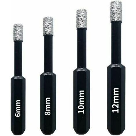 Coffret 4 Forets Diamant Pour Carrelage, Cramique, Grs Crame, Tuiles, Verre, Pierre. Professionnelles Mches Diamantes Scies-Cloches - 6Mm 8Mm 10Mm 12Mm (1/5)