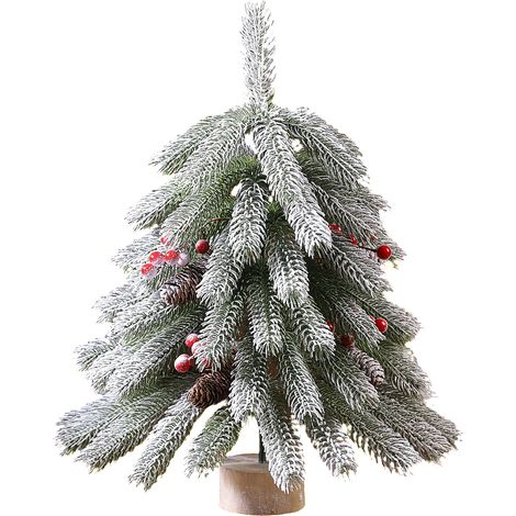 Sapin de Noël miniature 45 cm - Décoration nordique pomme de pin rouge et baies, style scandinave élégant pour intérieur (1/5)